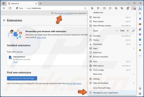 Pirate du navigateur Edge "Géré par votre organisation"