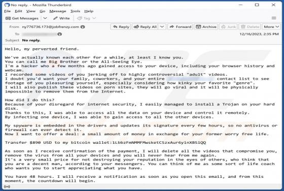 Courriel Arnaque Hello My Perverted Friend