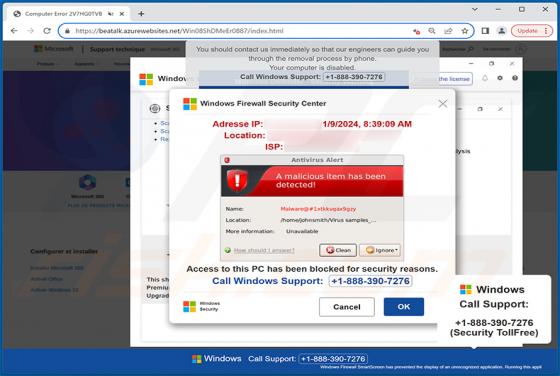 POP-UP Arnaque A Malicious Item Has Been Detected!