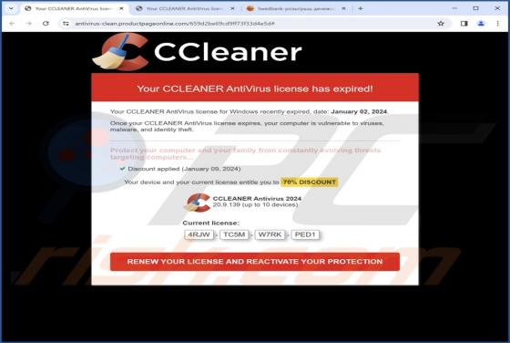 POP-UP Arnaque CCLEANER AntiVirus License Has Expired