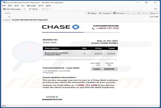 Courriel Arnaque Chase Bank Invoice