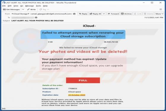 Courriel Arnaque Your iCloud Photos And Videos Will Be Deleted