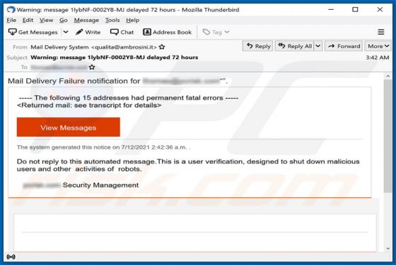 Arnaque Mail Delivery Failure