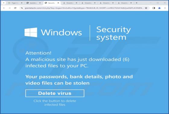 POP-UP Arnaque Malicious Site Has Downloaded Infected Files To Your PC