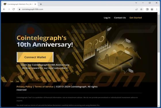 Arnaque Cointelegraph's 10th Anniversary Airdrop