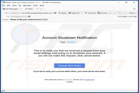 Courriel Escroc Account Shutdown Notification