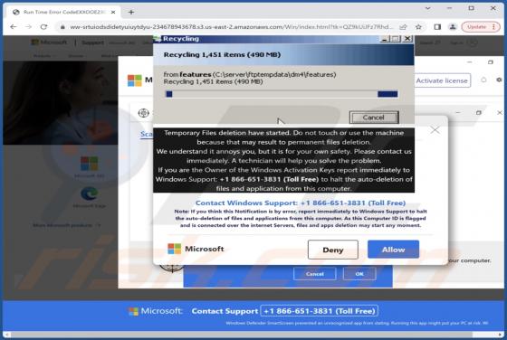 POP-UP Arnaque Temporary Files Deletion Have Started