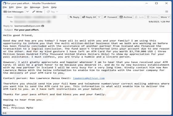 Courriel Arnaque ATM Card