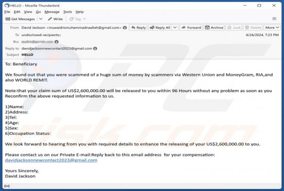 Courriel Arnaque Claim Sum Release