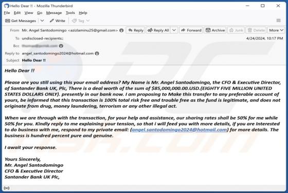 Courriel Arnaque Santander Bank Deal