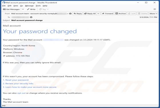 Courriel Arnaque Your Password Changed