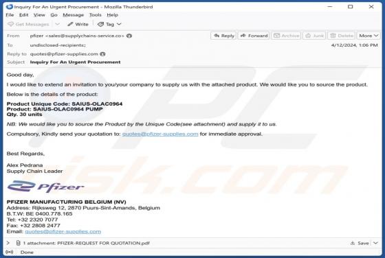 Courriel Arnaque Pfizer Supply