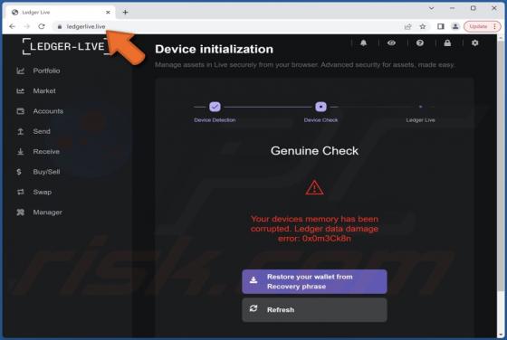 POP-UP Arnaque Ledger Data Damage Error: 0x0m3Ck8n