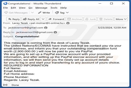 Courriel Arnaque PayPal Escrow Account