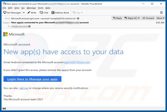 Courriel Arnaque New App(s) Have Access To Your Microsoft Account