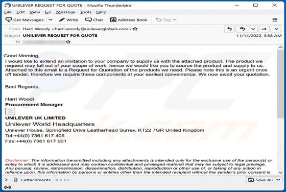 Virus du courrier électronique UNILEVER