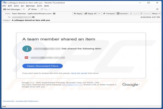 Courriel Arnaque A Team Member Shared An Item