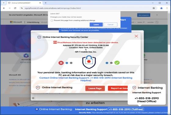 Online Internet Banking Security Center POP-UP Arnaque