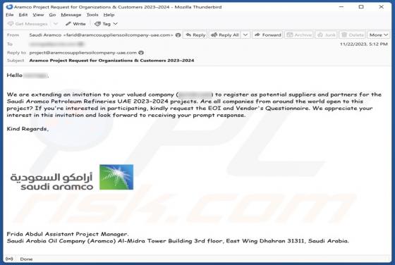 Courriel Arnaque Saudi Aramco