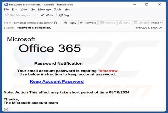 Courriel Arnaque Microsoft Office 365 - Password Notification