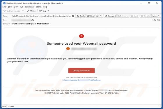 Courriel Arnaque Someone Used Your Webmail Password