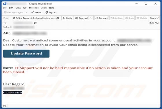 Courriel Arnaque Unusual Activities In Your Account