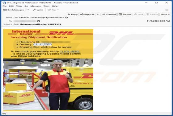 Courriel Arnaque DHL - Incoming Shipment Notification