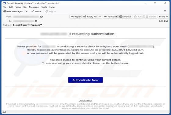 Courriel Arnaque Authentication Request
