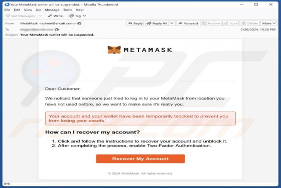 Courriel Arnaque MetaMask Log-In Attempt