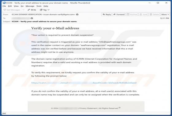 Courriel Arnaque Internet Corporation For Assigned Names And Numbers (ICANN)