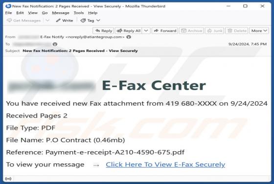 Courriel Arnaque E-Fax Center