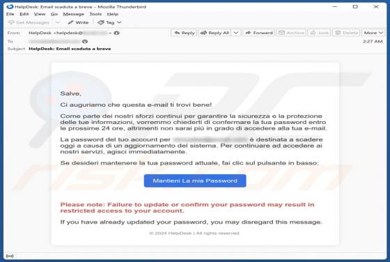 Courriel Arnaque HelpDesk Password Confirmation