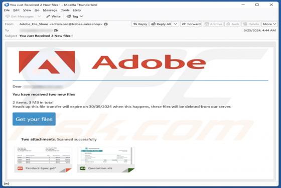 Courriel Arnaque Adobe - You Have Received New Files