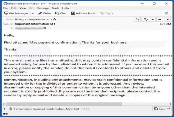 Courriel Arnaque Payment Confirmation