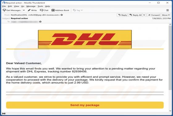 Courriel Arnaque DHL Delivery Payment