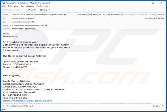 Courriel Arnaque Carlsberg Supply Quotation