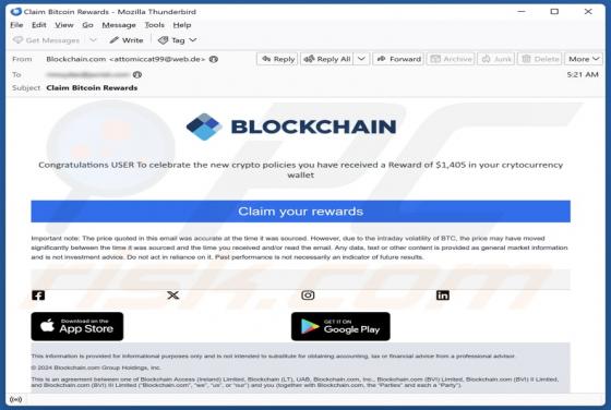 Courriel Arnaque Blockchain Rewards