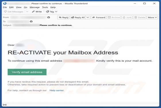 Courriel Arnaque Re-Activate Your Mailbox Address