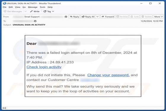 Courriel Arnaque Failed Login Attempt