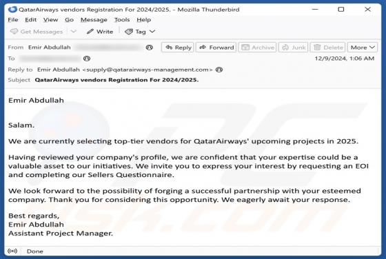 Courriel Arnaque Qatar Airways