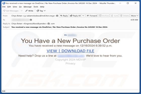 Courriel Arnaque You Have A New Purchase Order