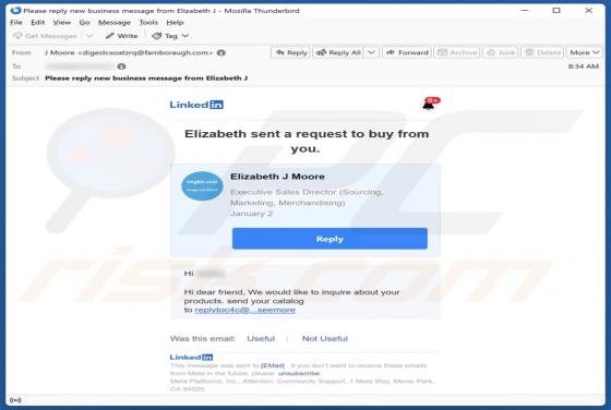 Courriel Arnaque LinkedIn Request To Buy From You