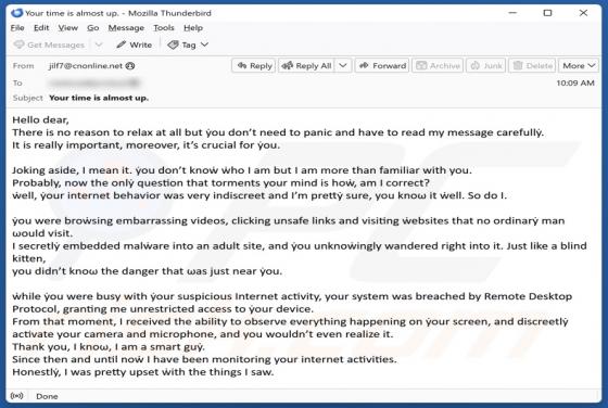 Courriel Arnaque Your System Was Breached By Remote Desktop Protocol