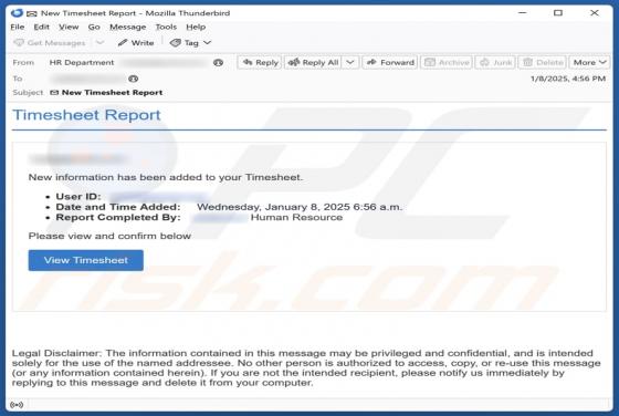Courriel Arnaque Timesheet Report