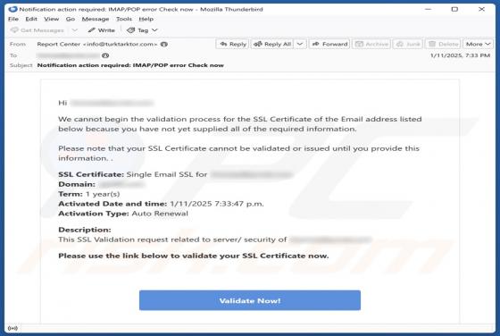 Courriel Arnaque Validation Process For The SSL Certificate