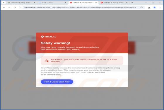 Safety Warning POP-UP Arnaque