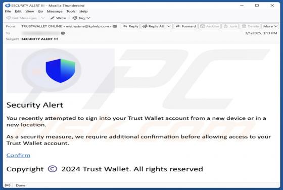 Courriel Arnaque Trust Wallet Sign-In Attempt