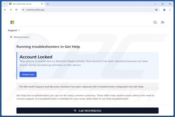 Microsoft Account Locked POP-UP Arnaque