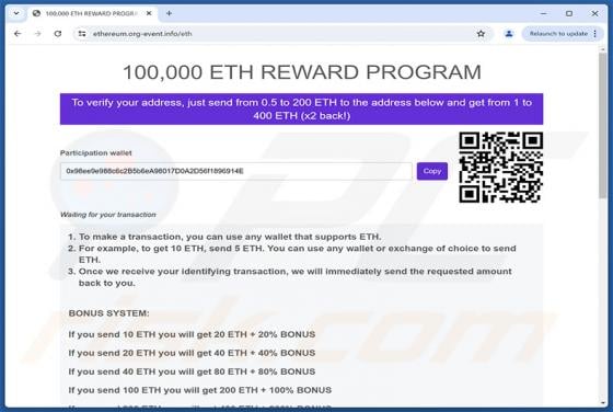 Ethereum (ETH) Reward Program Arnaque