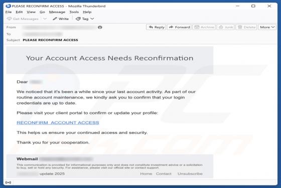 Courriel Arnaque Your Account Access Needs Reconfirmation